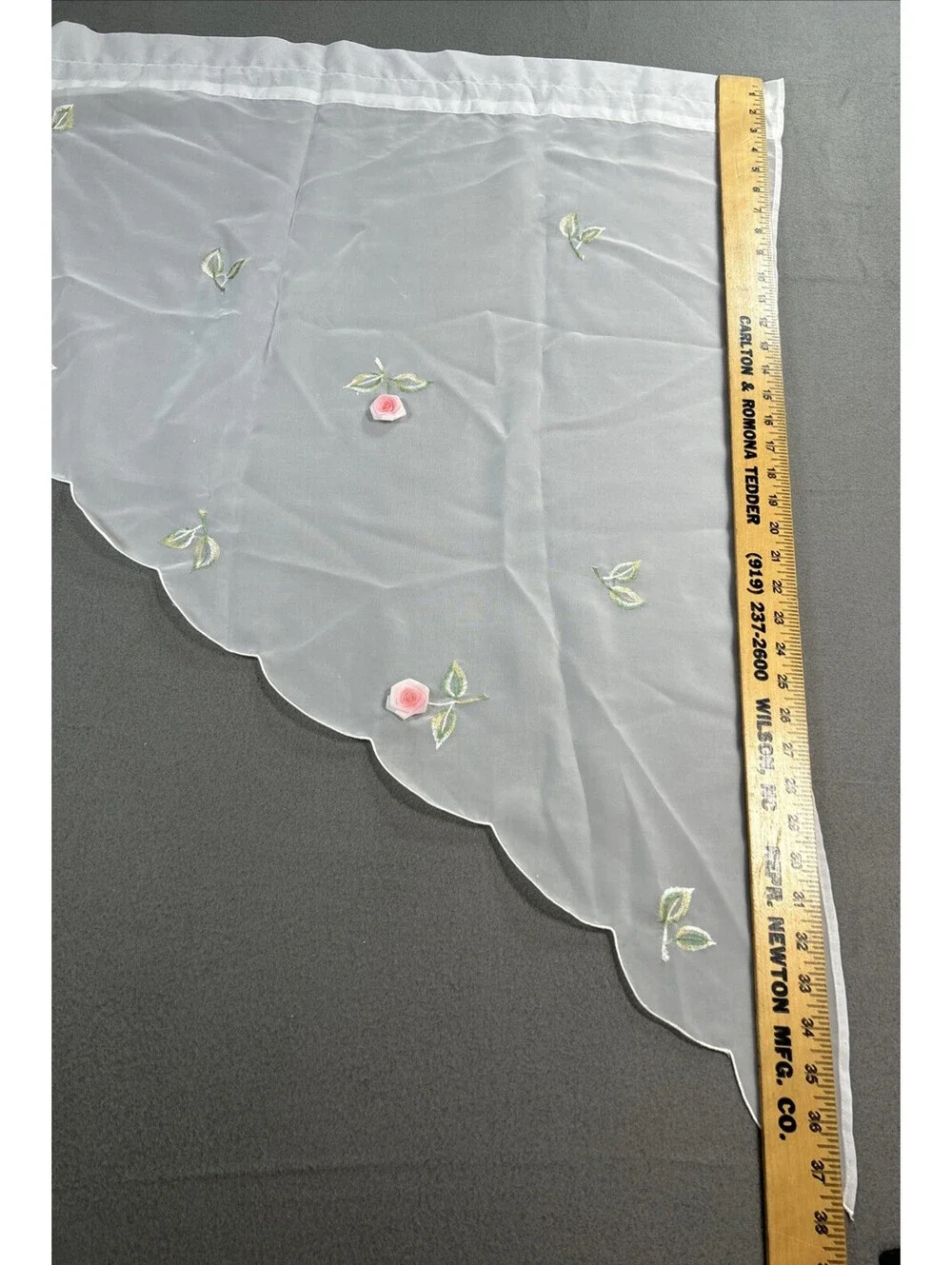 Vintage White Chiffon Swag Window Valance Scalloped Raised Roses Country Country